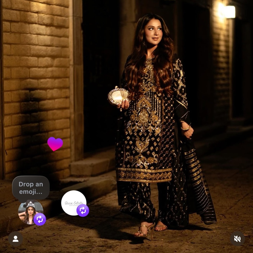 Elegant Black and Gold Embroidered Outfit Desi suit